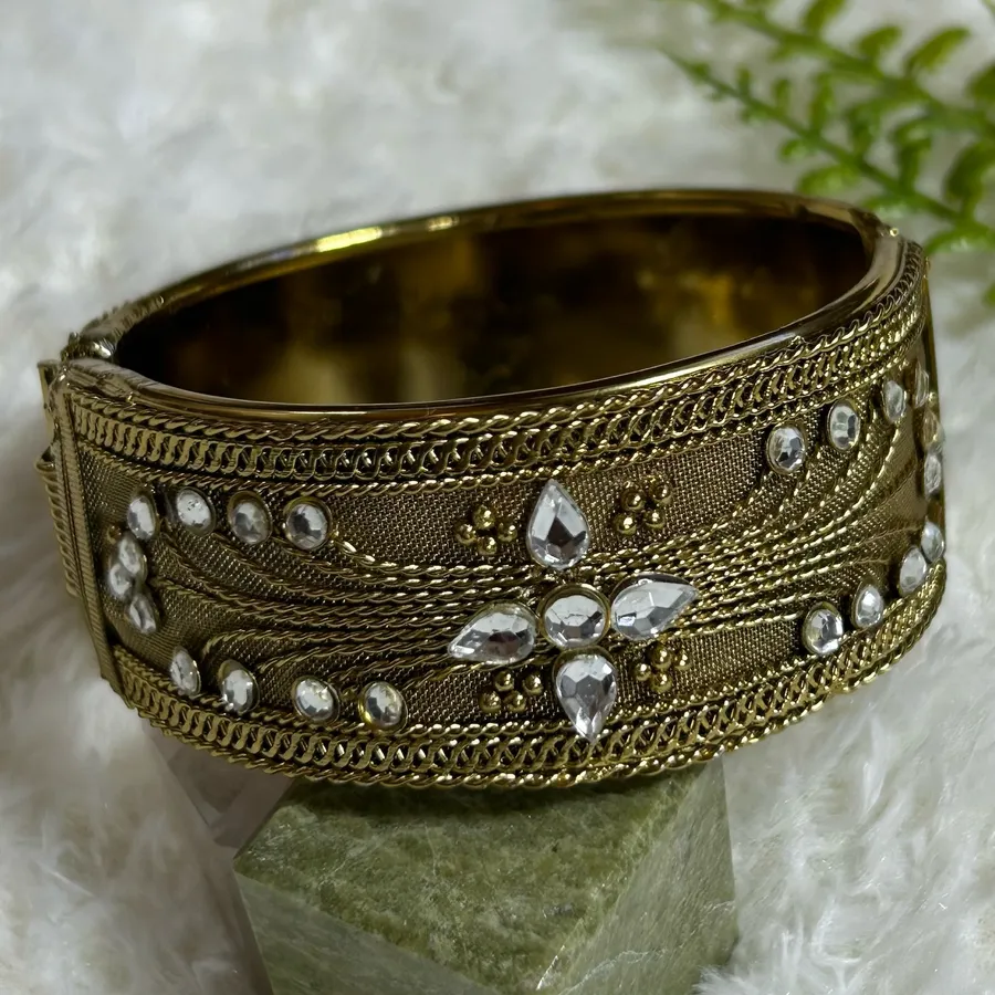 Vintage mesh faceted rhinestones bangle bracelet Gold