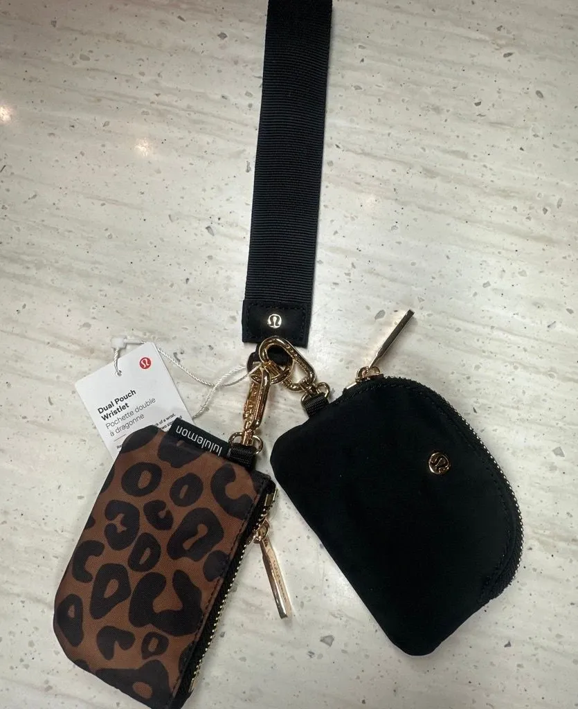 Lululemon Dual Pouch Wristlet Black and leopard