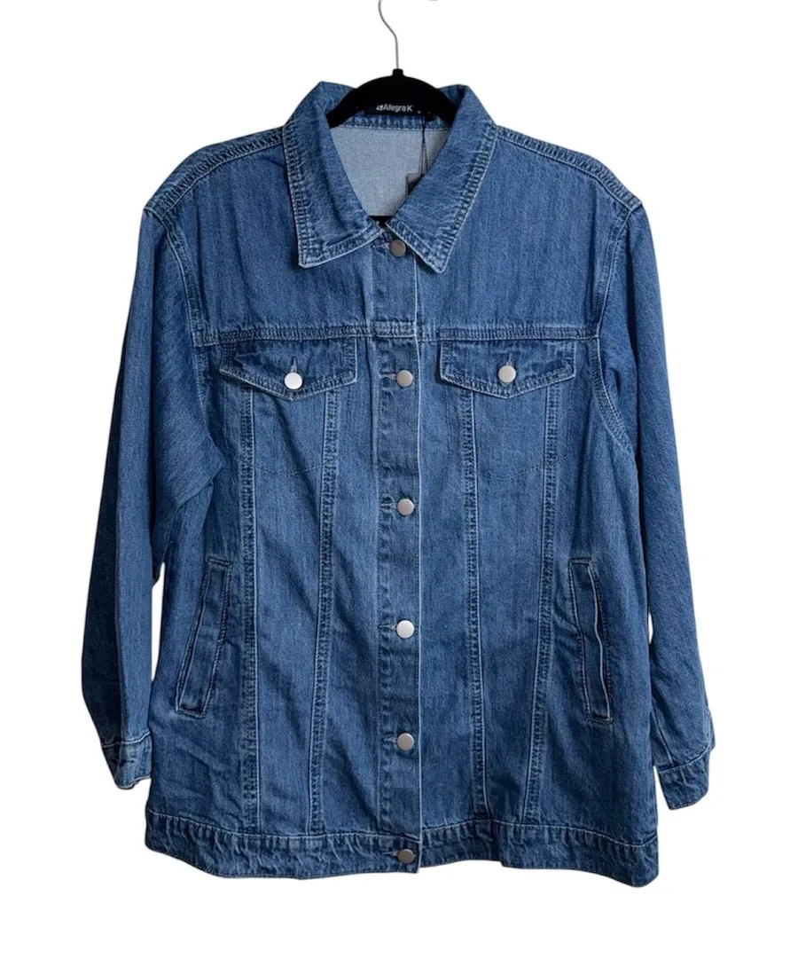 Allegra K Oversized Denim Jacket Medium Wash Button Down NWT