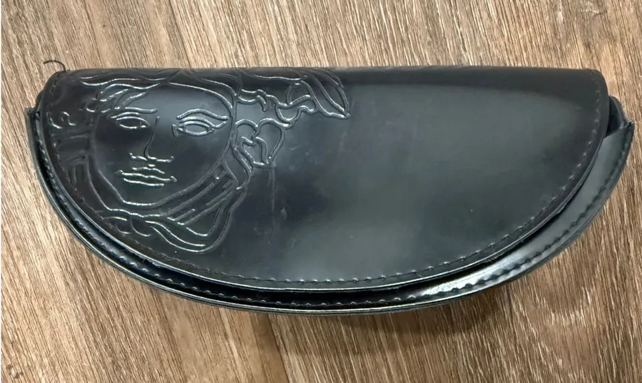 Versace Black Medusa Embossed Sunglasses Case Semi Circle Hook and Loop Closure