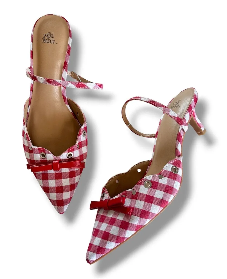 Wild Fable Lysandra Gingham Eyelet Kitten Heels Women's 7.5 Red & White NWT