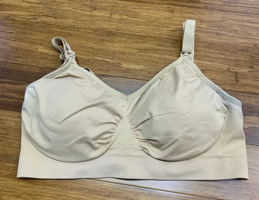 Hofish Nursing Bra Womens Size XL Beige Sleep Maternity Wireless Comfort Padded Tan