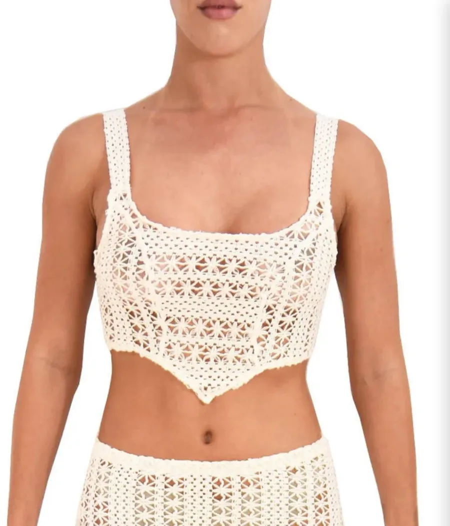 Cream Crochet Bustier And Bra Set