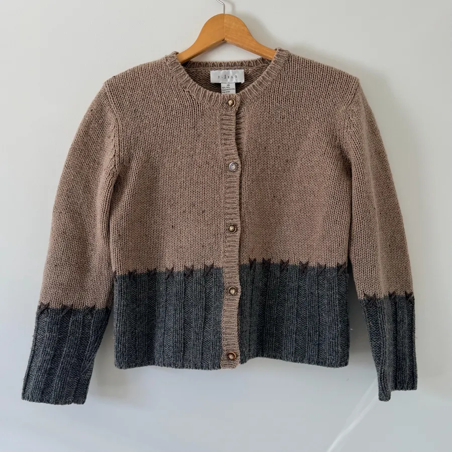 J. Jill Tan and Gray Wool Cardigan Sweater