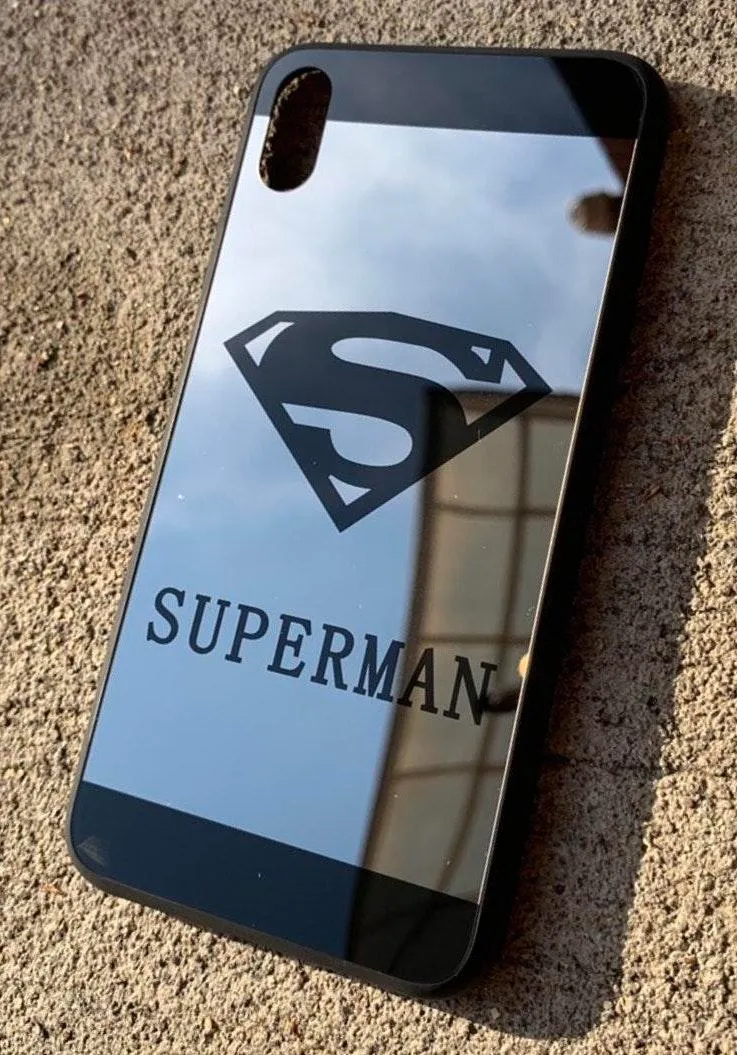 iPhone Xs Max Cute Superman Drop Protection Reflective Mirror Case Black