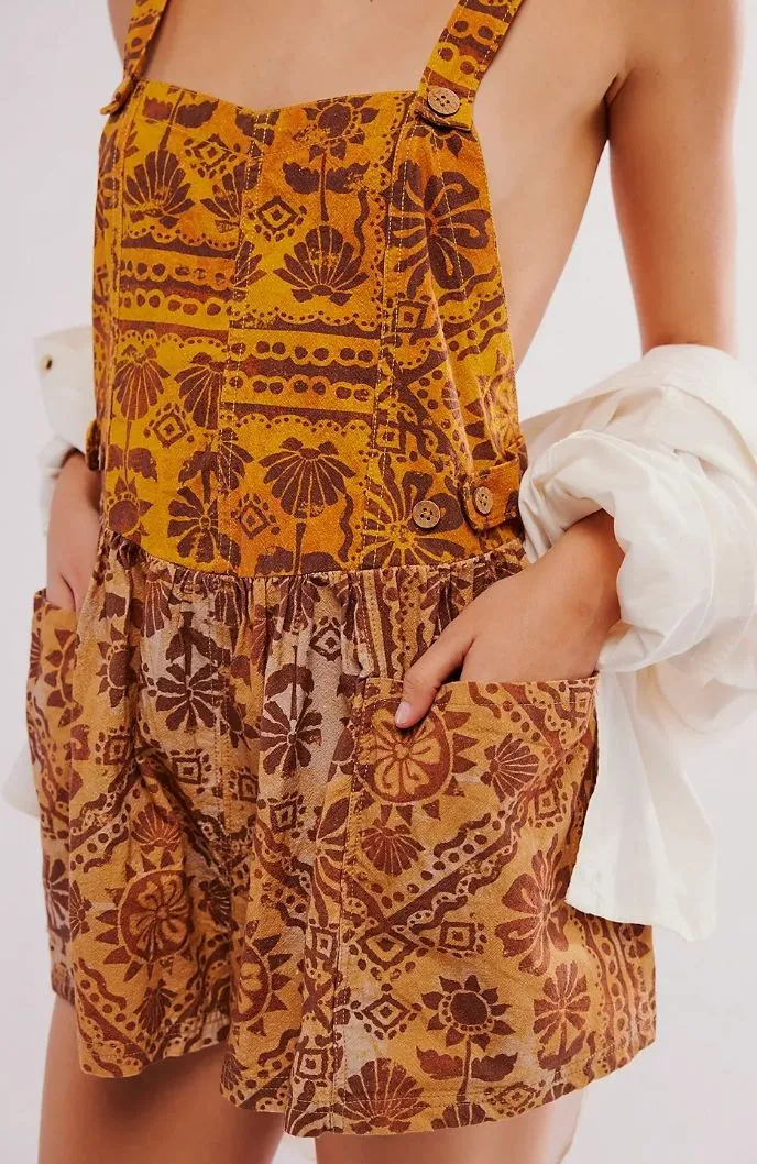 NWT Free people Palm Bay Printed Shortalls SIZE Small