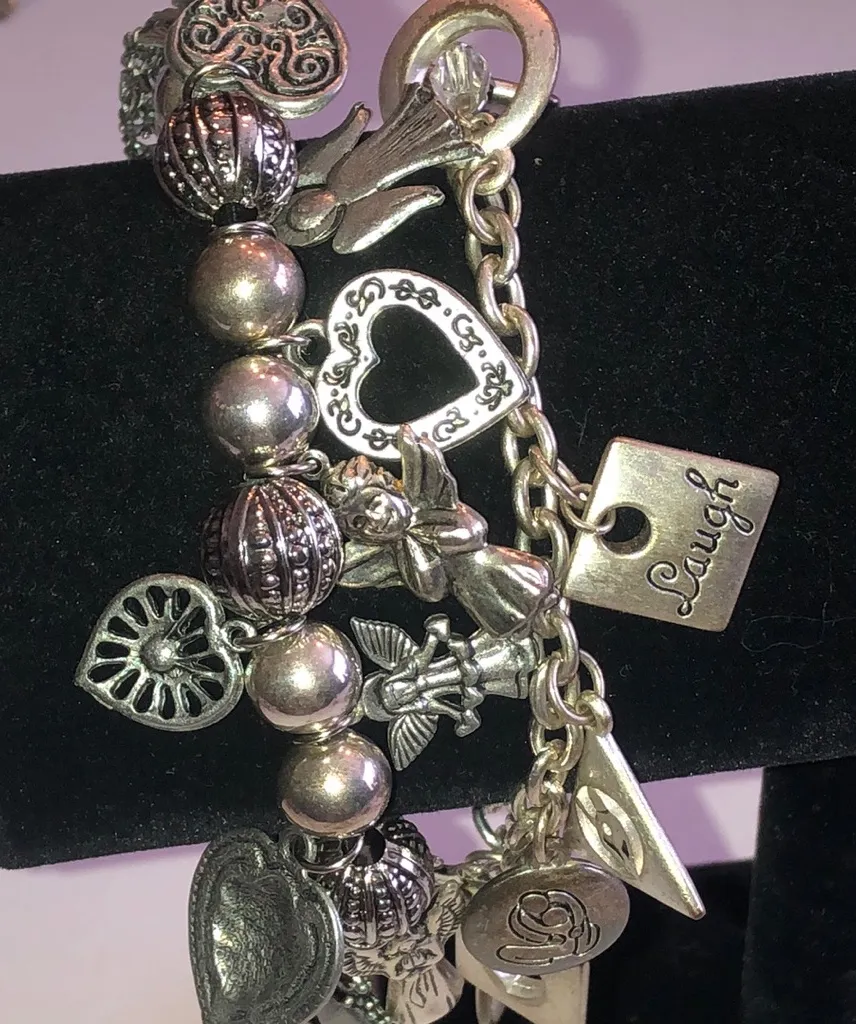 Silver Tone Angels Doves Hearts Boho Charm Beaded Bracelets