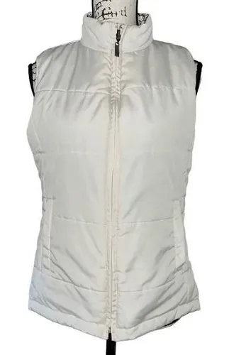 IZOD off-white/plaid reversible puffer vest medium