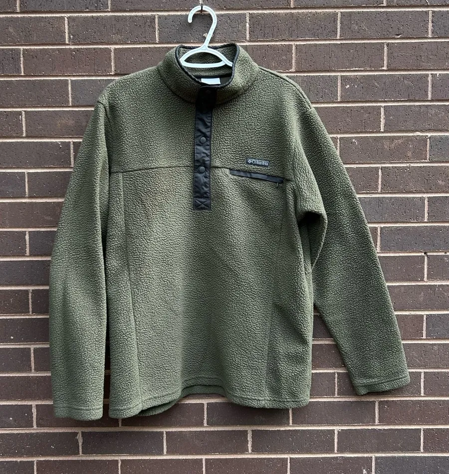 Columbia Men’s Half Snap Fleece Pullover – Olive Green – Size Medium
