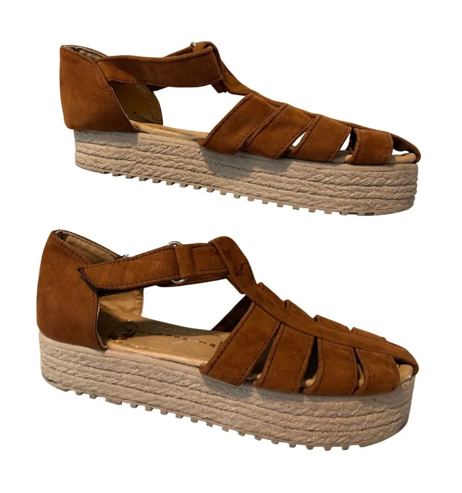 Vicky Sali Platform Sandals Caged Gladiator Brown Faux Suede Chunky MX 22 US 5