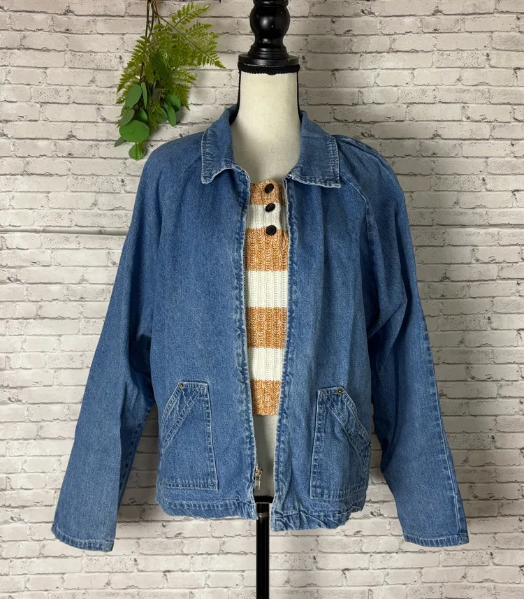 Vintage LA Blues Stiff Denim Lightweight Zipper Chore Jacket Blue Size L