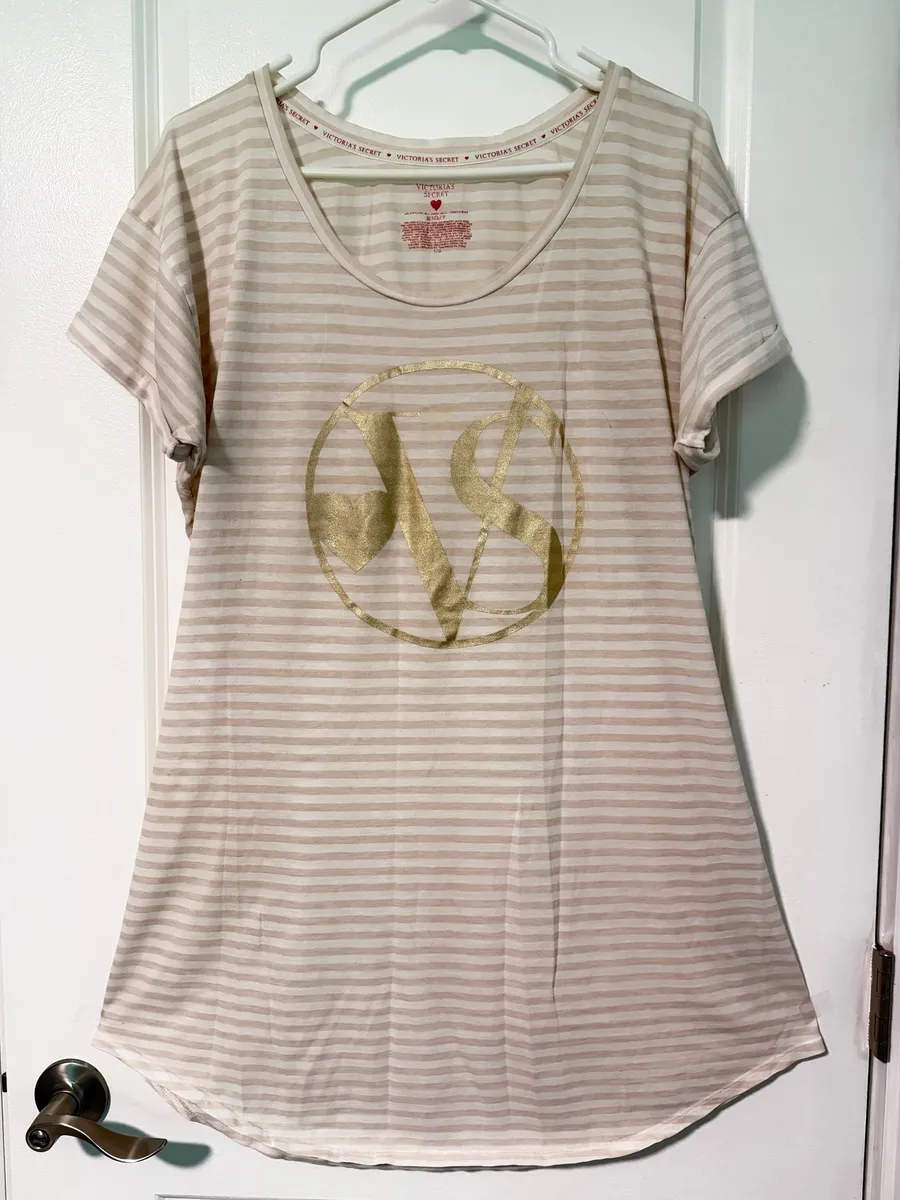 VS Cream & Beige Striped Night Tee