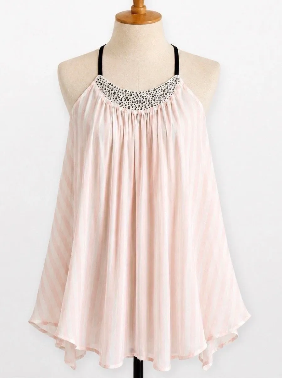 Victoria Secret Women’s L Pink White Stripe Halter Chemise