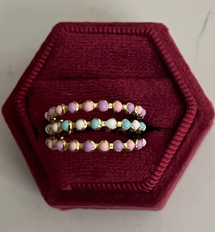 Pastel Bead Stackable Ring Set in Gold Adjustable Size 6