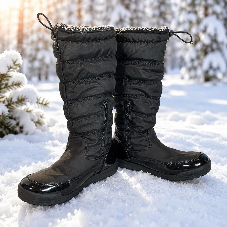 Totes Caroline 2 Women’s Size 10 M Black Quilted Tall Winter Snow Boots Faux Fur
