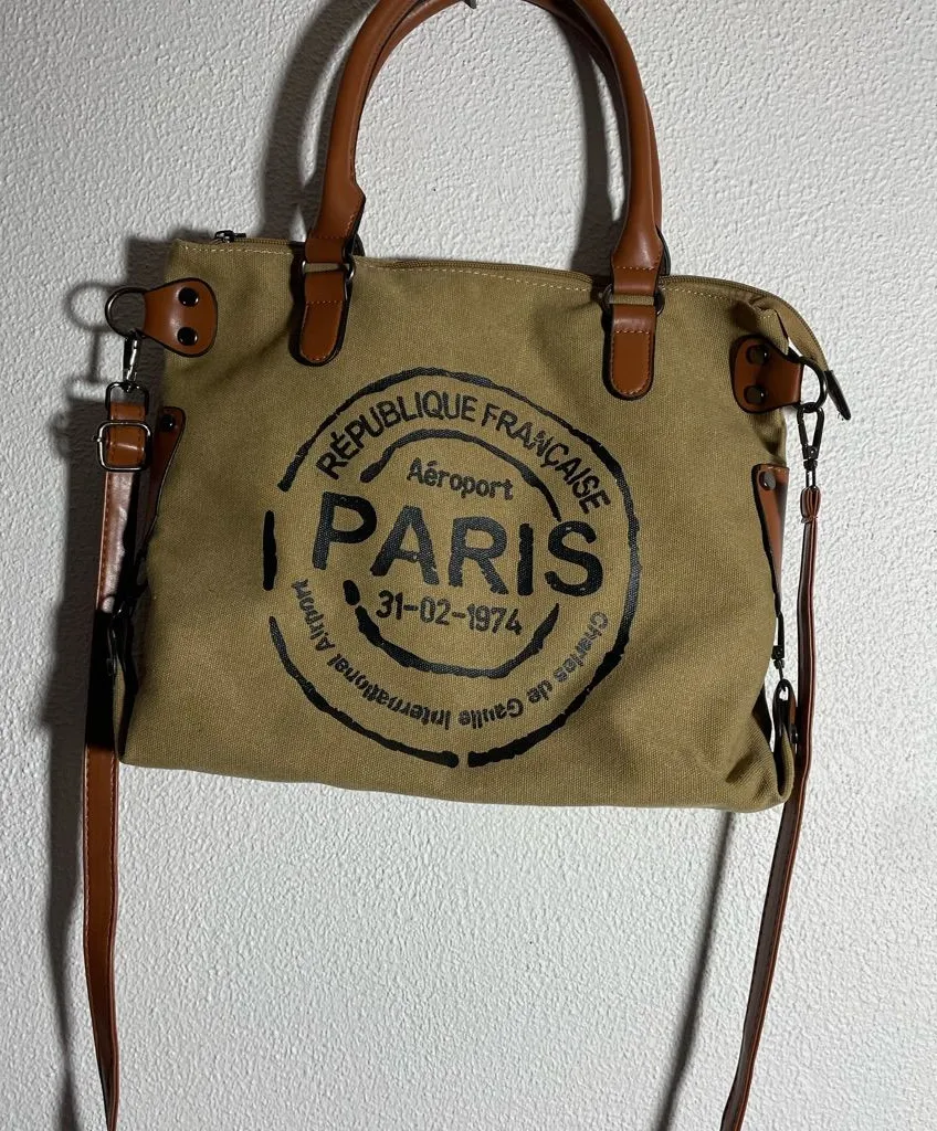 Paris Stamp Canvas Satchel Handbag