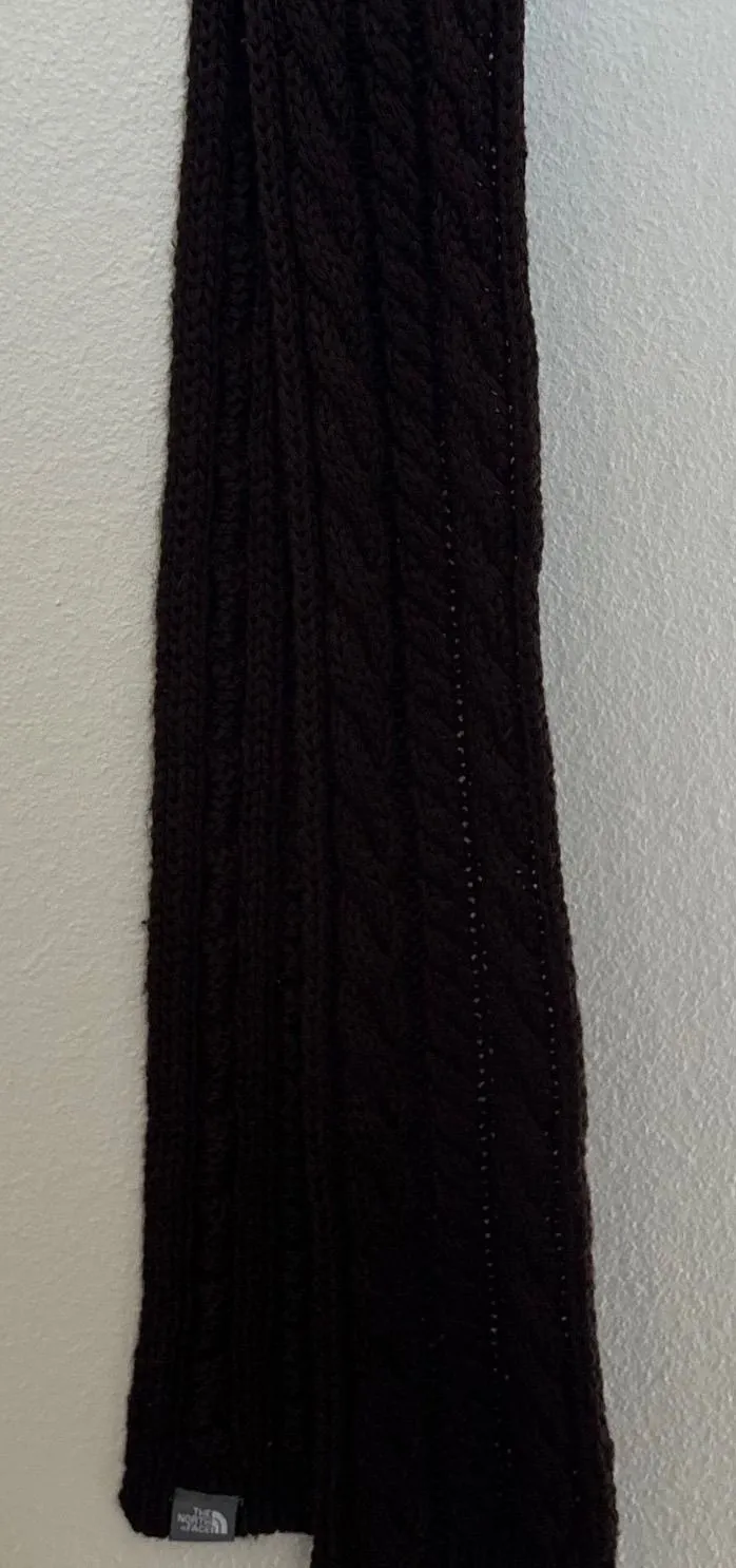 The North Face Cable Knit Scarf Chocolate Brown Winter Chunky Ribbed Unisex Logo