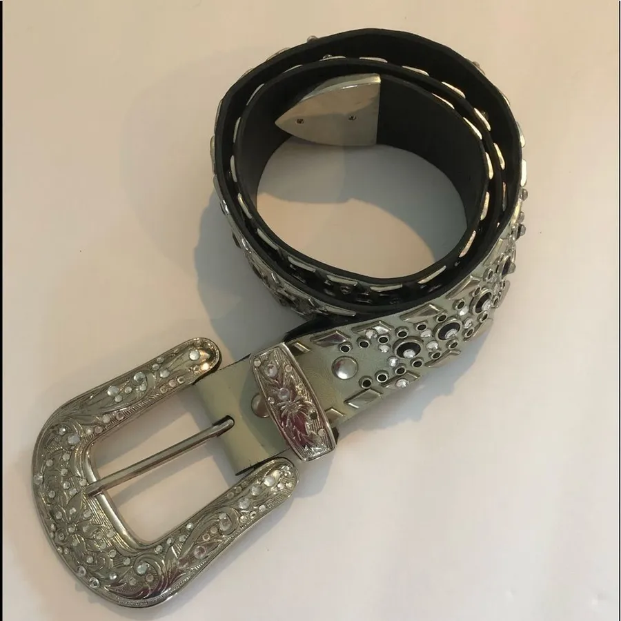 Western Rhinestone Crystal Genuine Leather Belt S Cowlgirl Up Silver Rodeo Queen