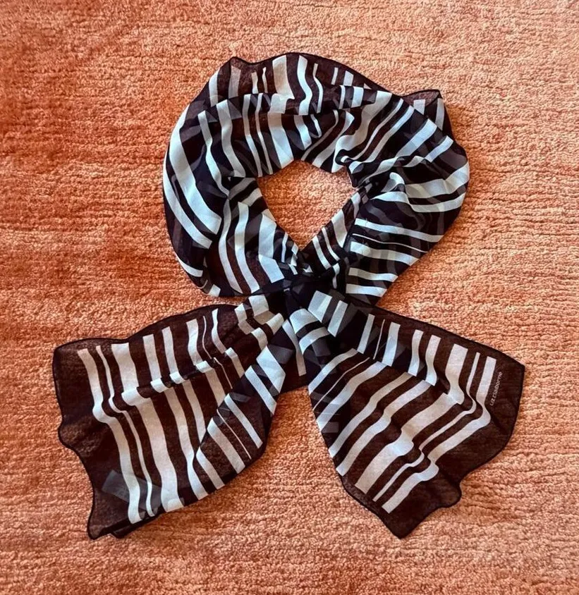 Liz Claiborne Silk Scarf Black White Striped Sheer Square
