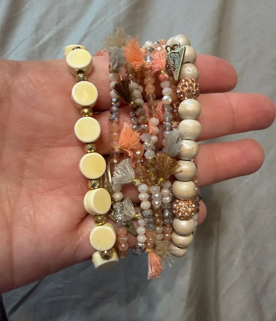 Erimish Peach, Cream & Gold Multi-Strand Beaded Bracelet Stack