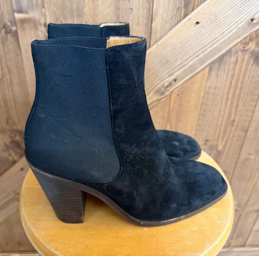 Rag & Bone Women’s EU 38 US 7.5 Black Suede Chelsea Ankle Boots Block Heel