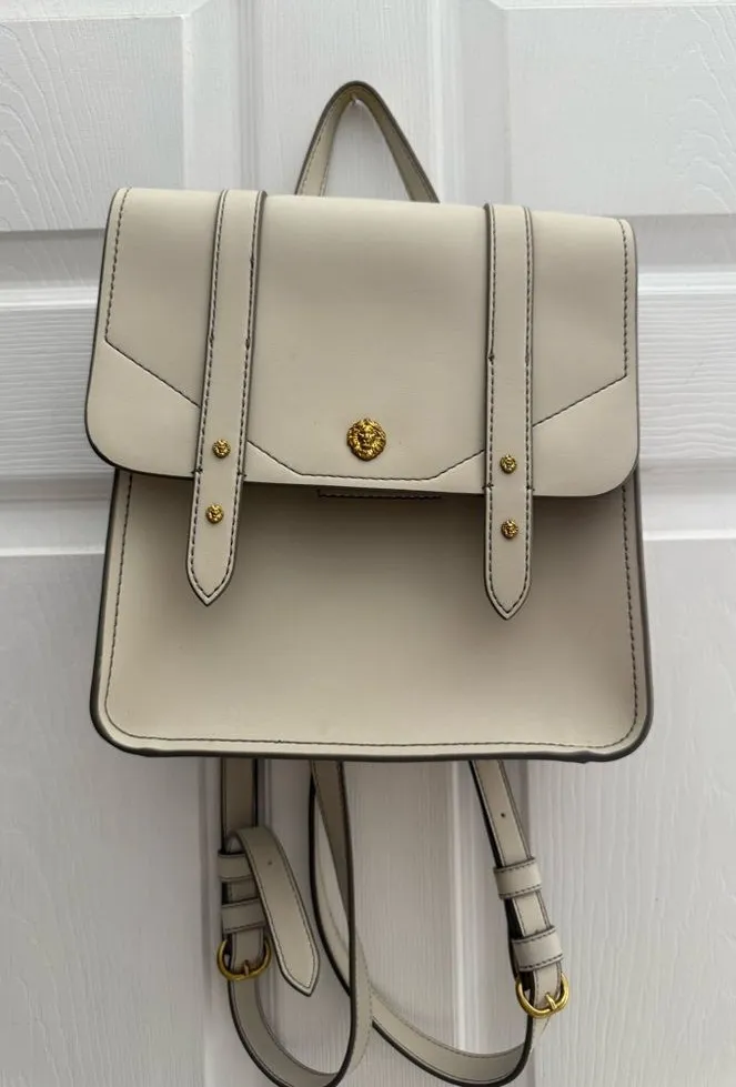 ANNE KLEIN Ivory Small BackPack with Gold Lion Heads faux leather adjustable