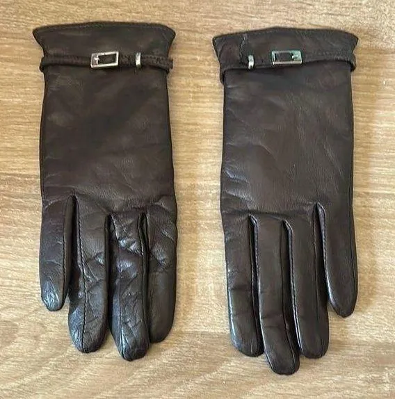 Brown Leather Gloves with Adjustable Wrist Straps