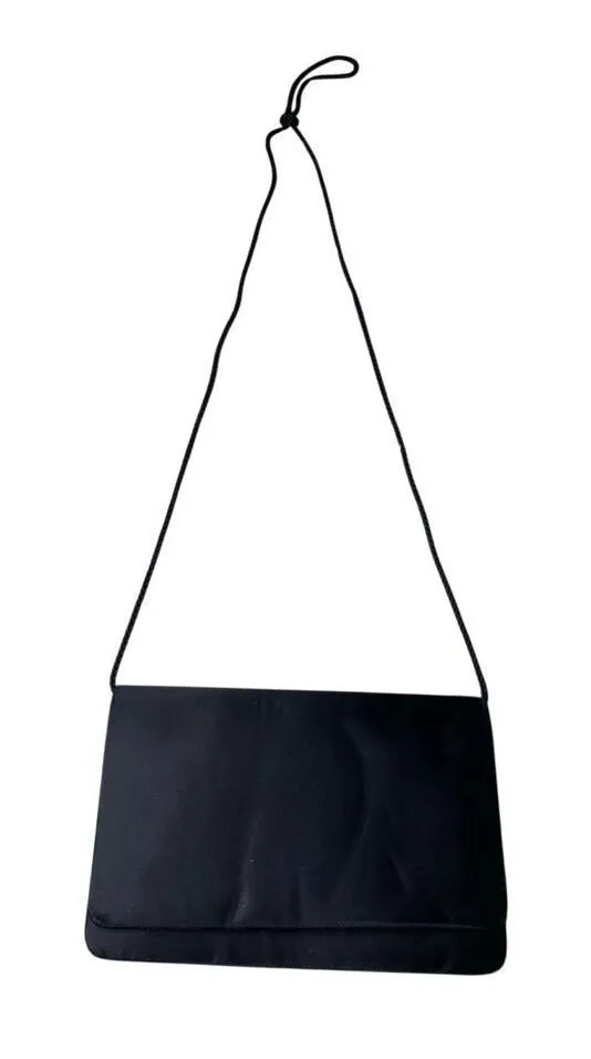 Vintage Black Satin Mini Shoulder Bag Y2K Evening Crossbody Purse Goth Style Black