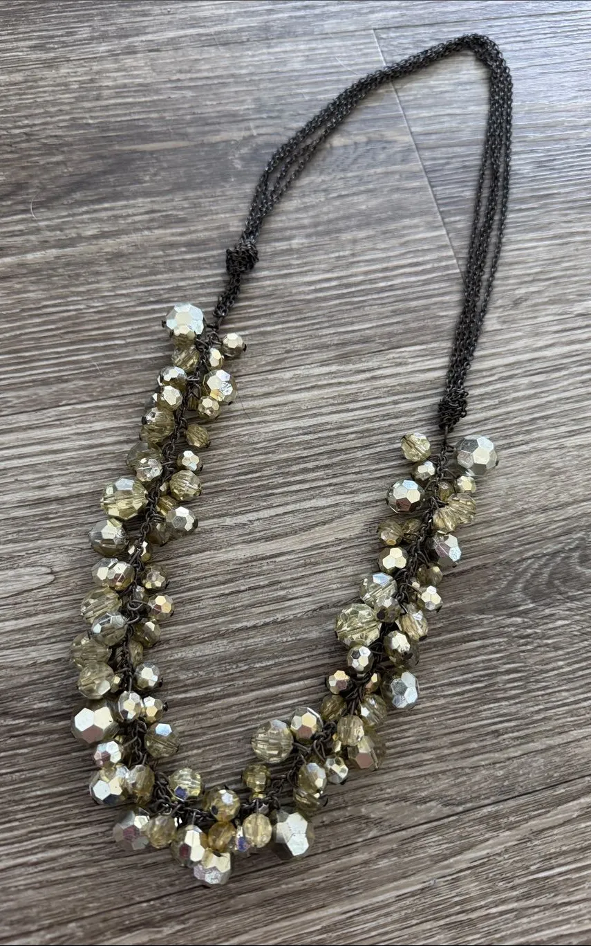 Gold beaded sparkly statement necklace