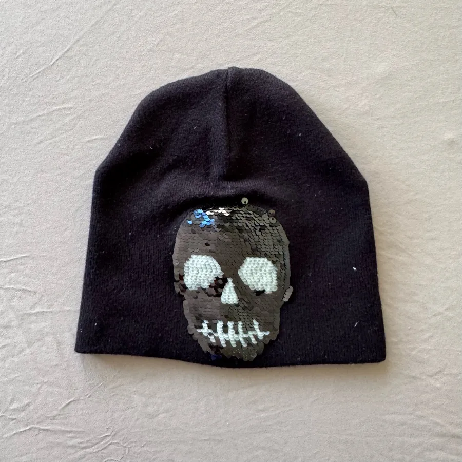Reversible Beanie Skull Beanie Cap Black