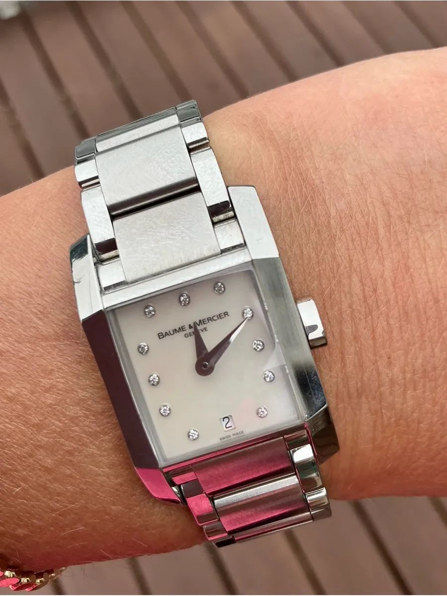 Baume & Mercier Stainless Steel Diamond Dial Tank Watch 🔥🔥 Silver