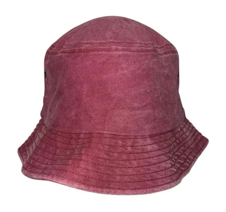 Vintage Washed Burgundy Cotton Bucket Hat Unisex Festival Sun Hat OSFM Red