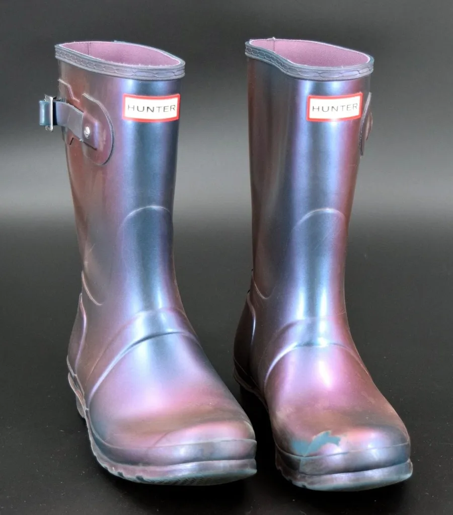 Hunter Original Short Rain Boots Women Size 7 Purple Blue Iridescent Good Nebula
