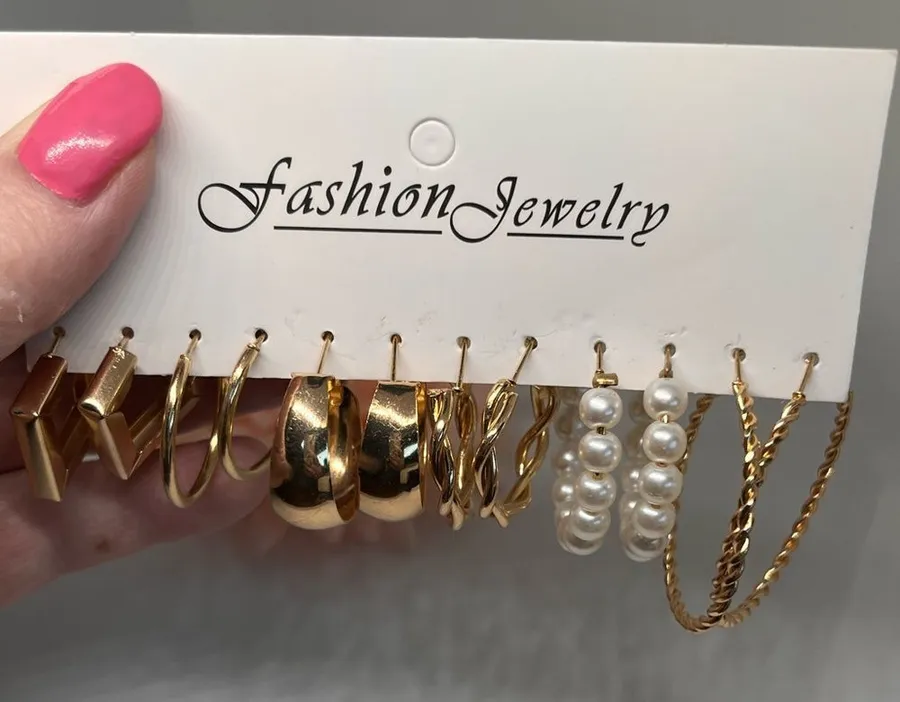 6 PCS Hoop Earrings NWT Gold