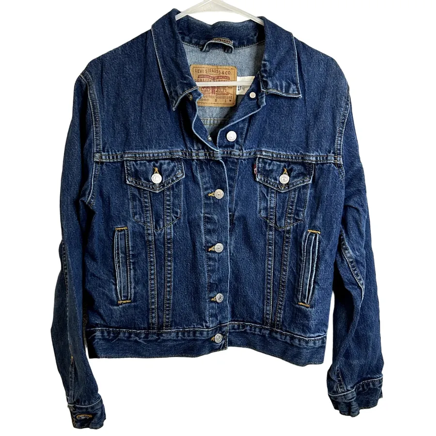 Women’s Vtg Levi's 77715-4837 ICONIC Dark Wash Denim TRUCKER Jean Jacket Sz M