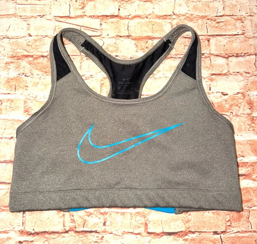 Nike Gray Dri-Fit Sports Bra with Blue Swoosh