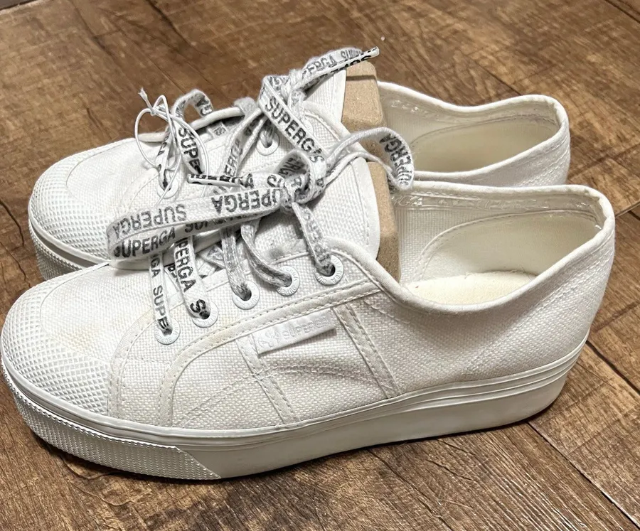 Superga 2740 White Canvas Platform Sneakers Flatform Shoes Womens Size 7.5