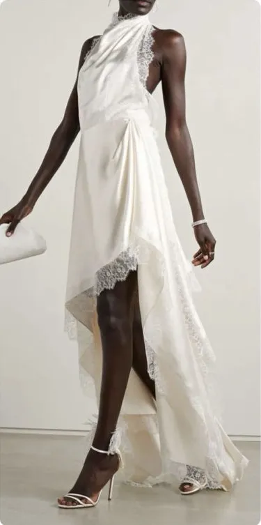 Danielle Frankel Carrie Lace Trim Wool Silk Blend Charmeuse Gown Wedding Bridal White Size 6
