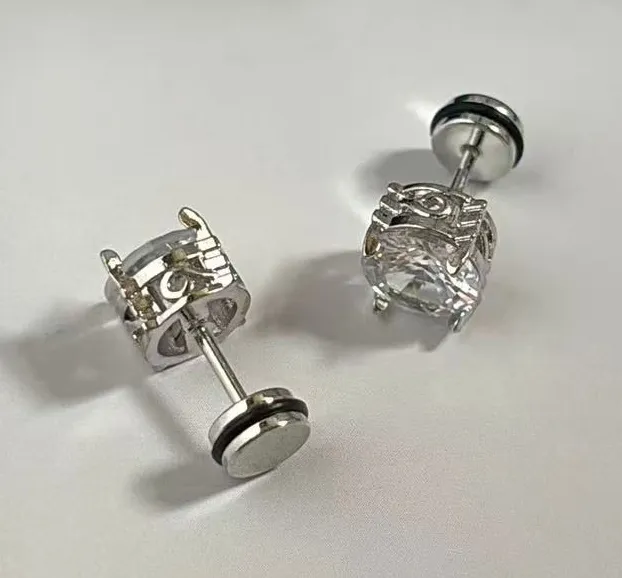8mm CZ Stud Earrings for Men Women Streetwear Punk Hip Hop Unisex Style Silver