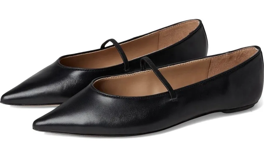 Sam Edelman Women Nesta Mary Jane Flat Black Leather Size 6.5 Ballet Pointed Toe