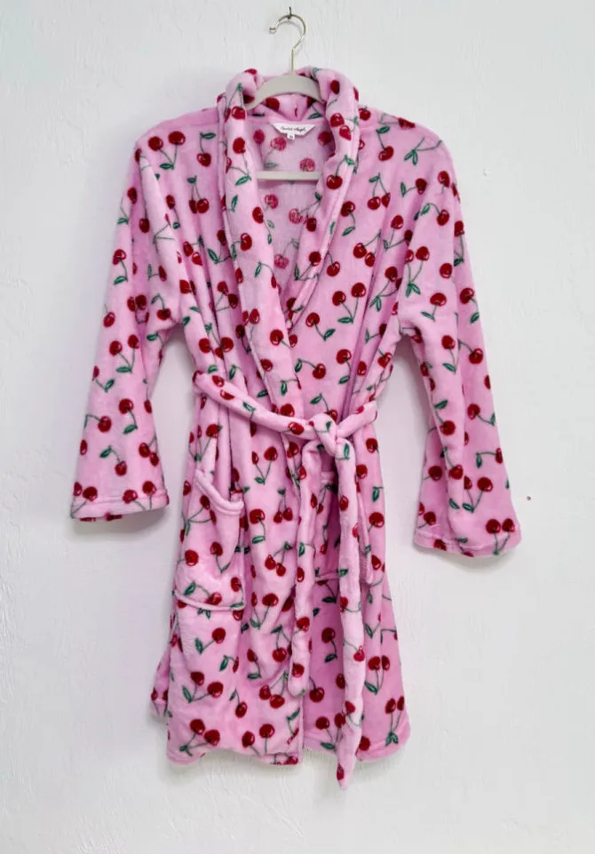 Women's Spoiled Angel Cherry Print Robe, Size M, Pink and Red Size M