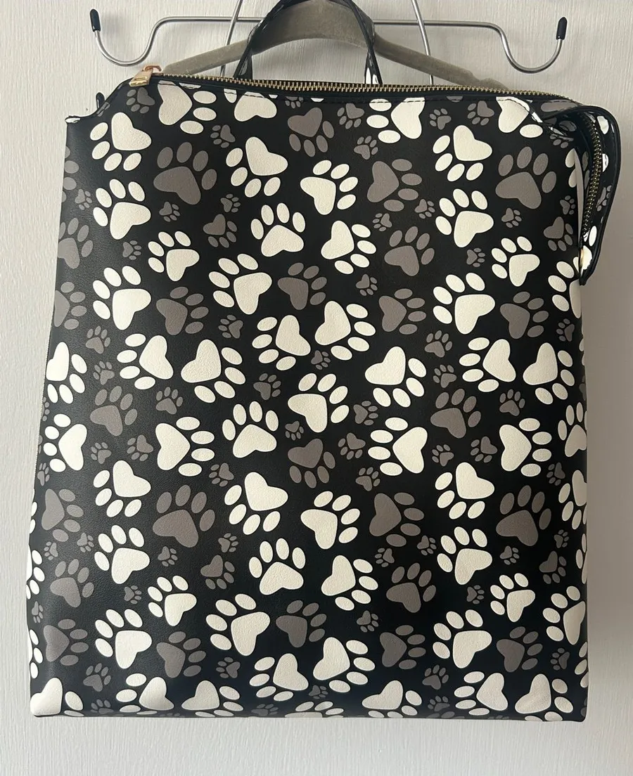 Black Paw Print Backpack Tote