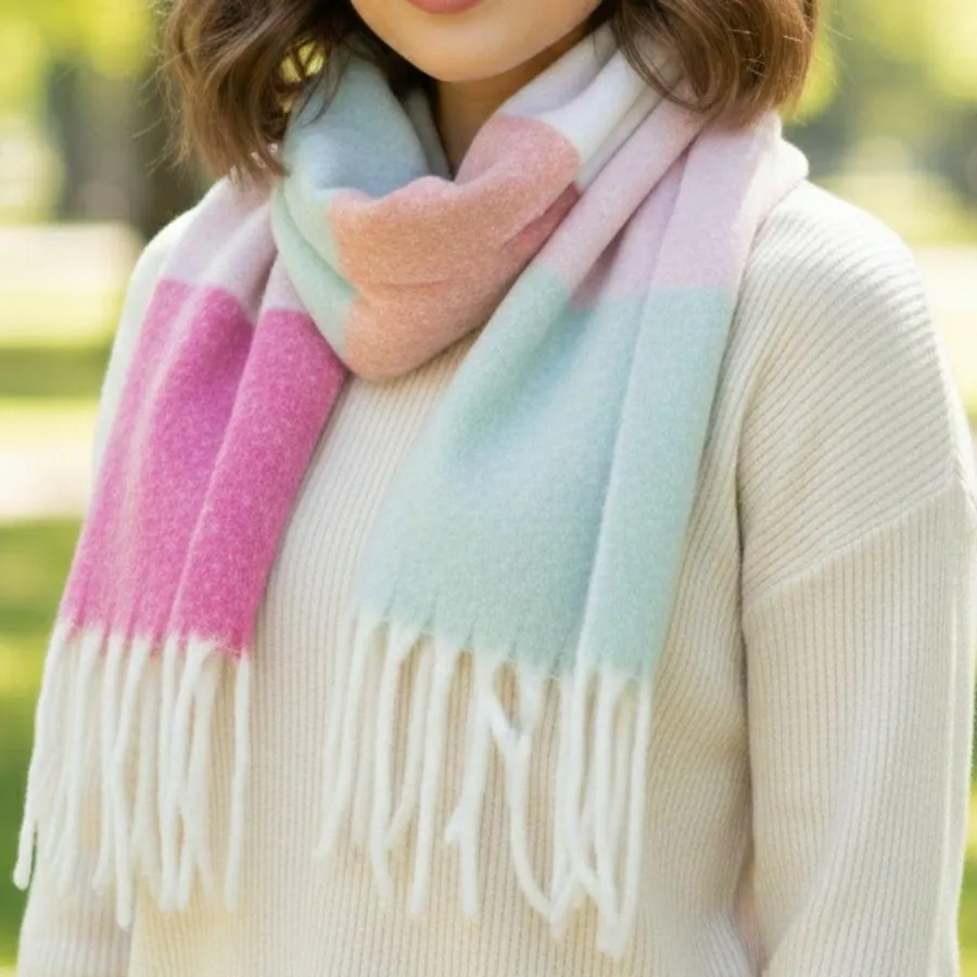 Modern Expressions Multicolor Fringe Wrap Scarf Pink