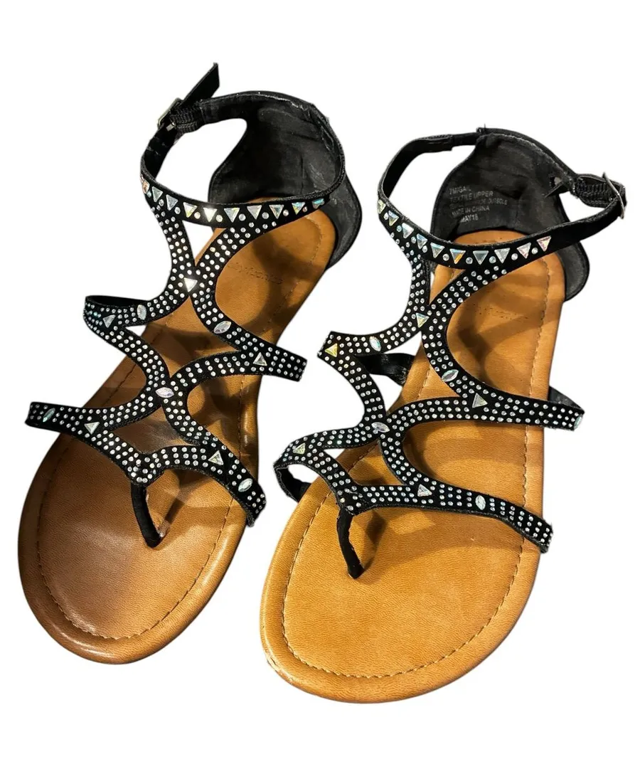daisy fuentes Women's Black Strappy Rhinestone Sandals Size 7