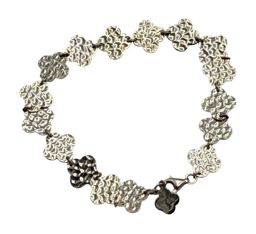 Heidi Klum Sterling Silver 925 Hammered Clover Link Bracelet