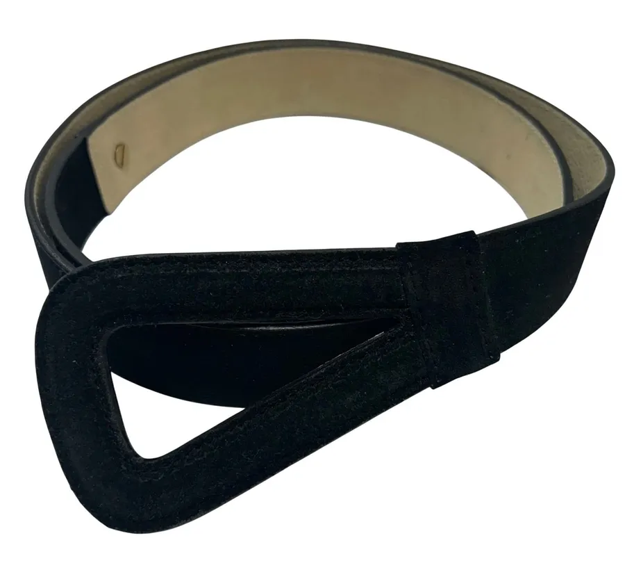Coldwater Creek Black Suede Leather Belt Triangle Buckle Large Modernist Womens