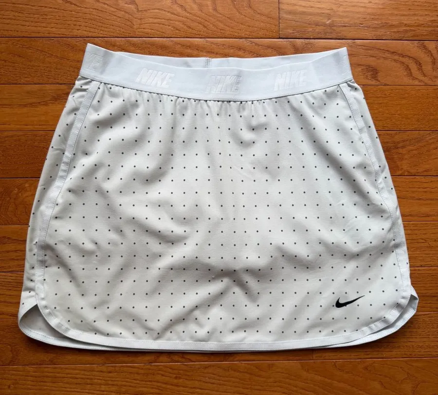 Nike Dri-FIT Flex Tennis Skort White Micro Polka Dot Logo Waistband Medium M