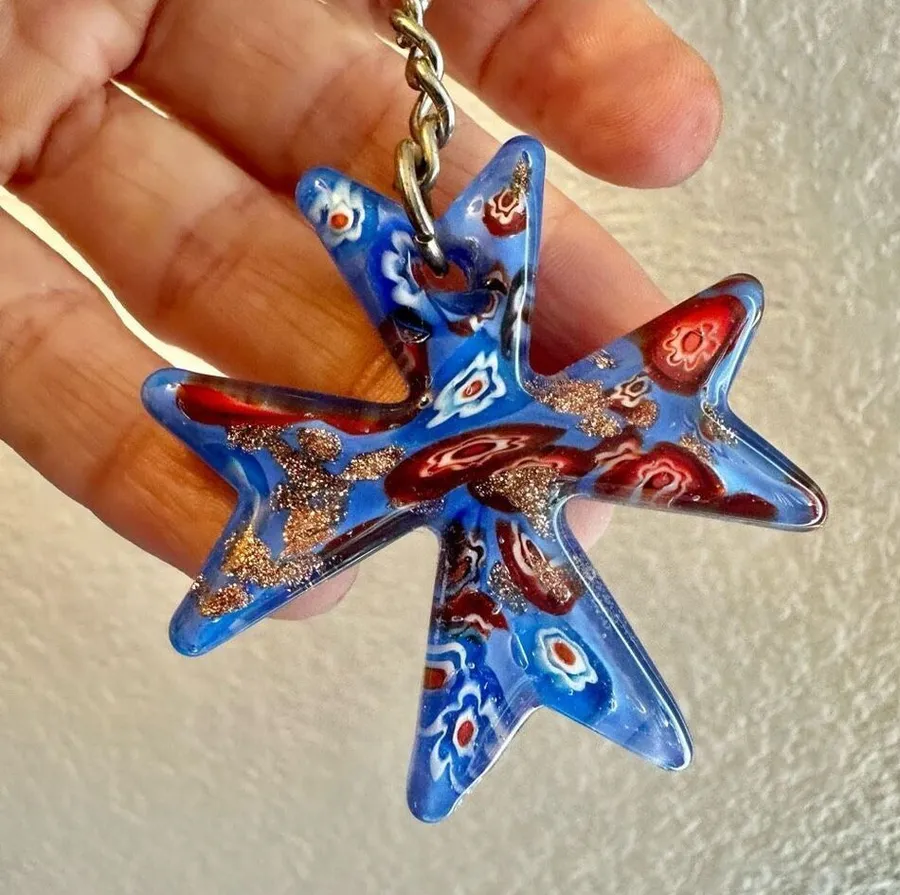 Blue glass keychain