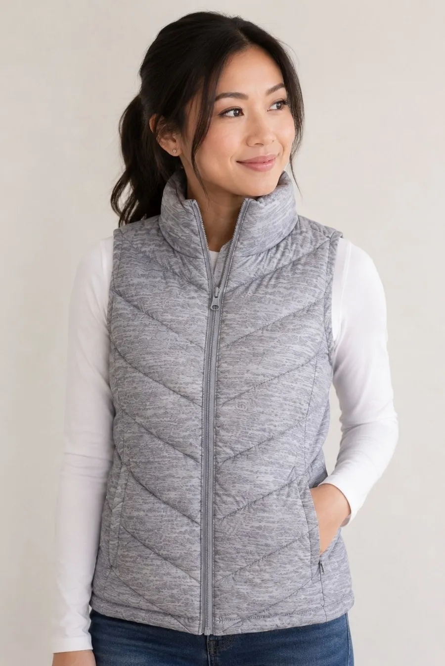 SO XS Gray Quilted Puffer Vest Zip Front Lightweight Sleeveless