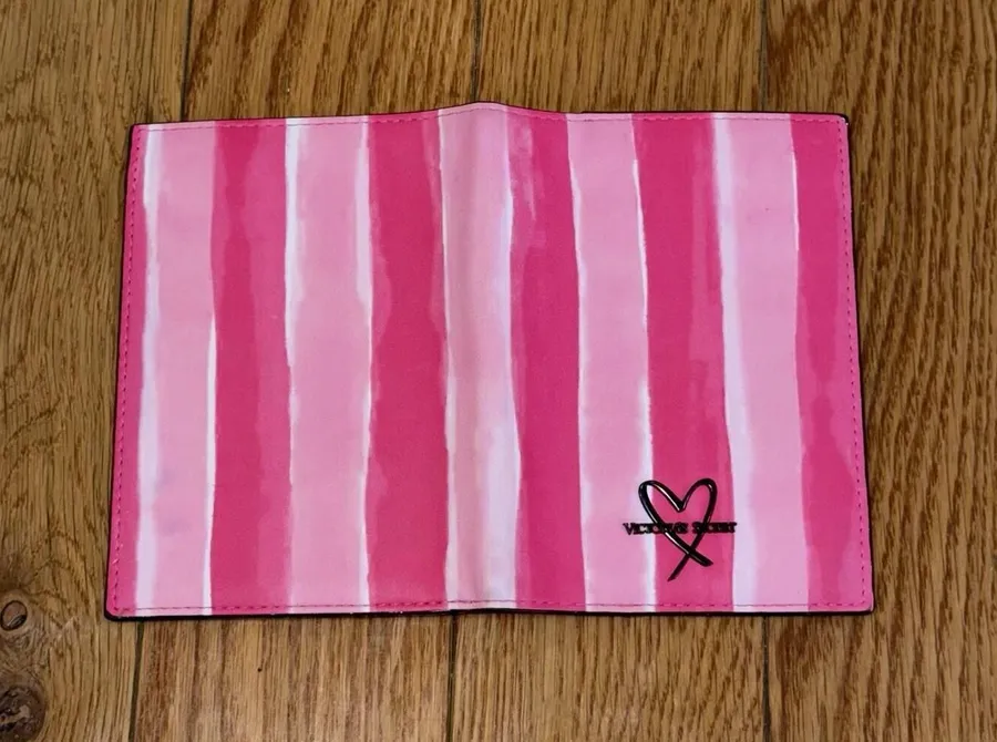 Victoria’s Secret Passport Holder Pink Striped Black Logo Card Holder